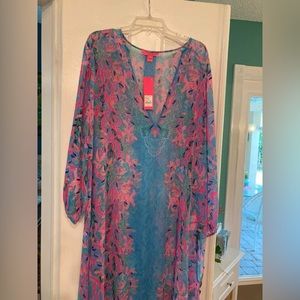 Lilly Pulitzer NWT  L/XL Frey Long-sleeved Coverup. Multi Seaweed Samba